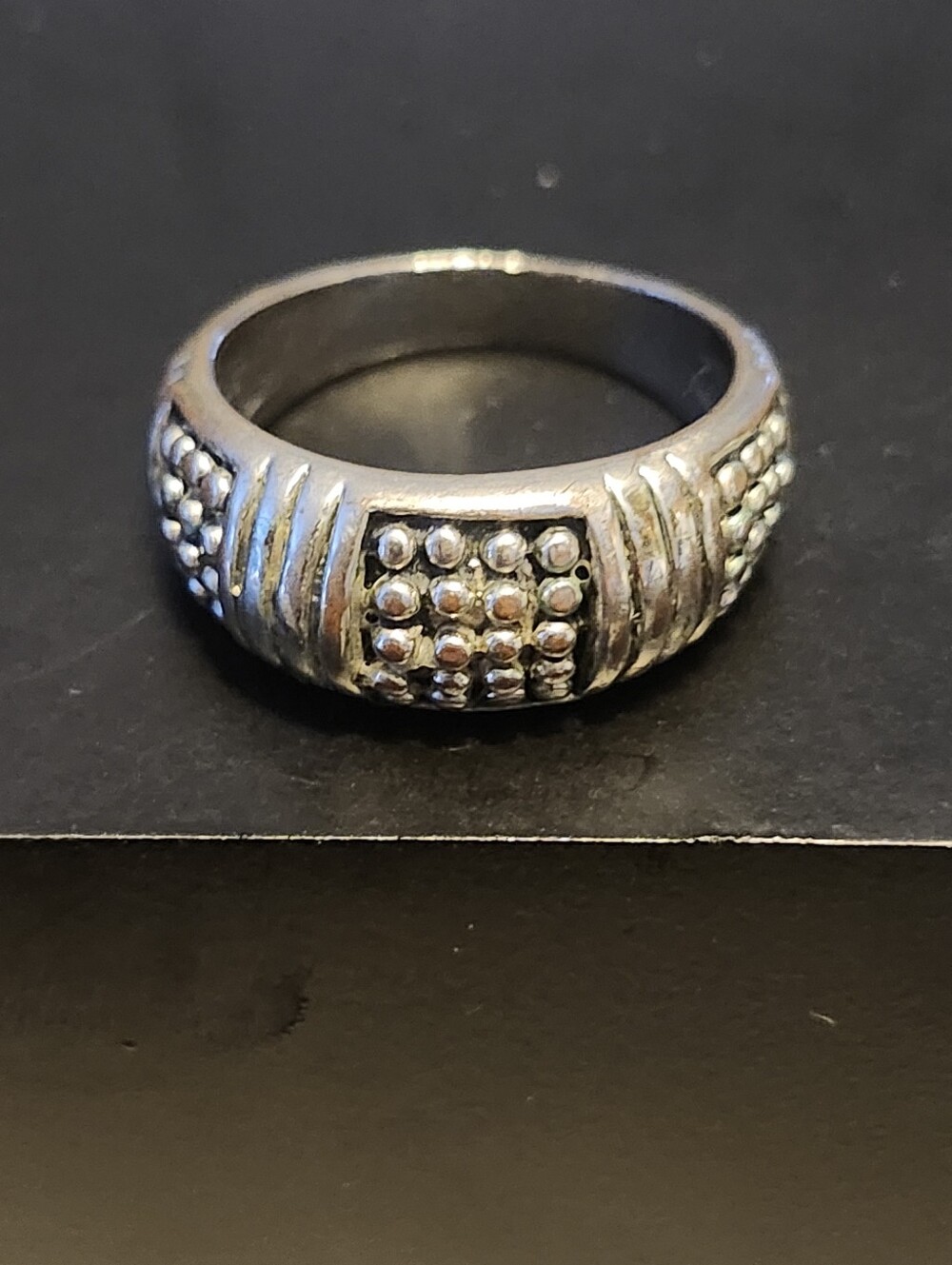 Silver Beaded Dome Ring - Size 7.5